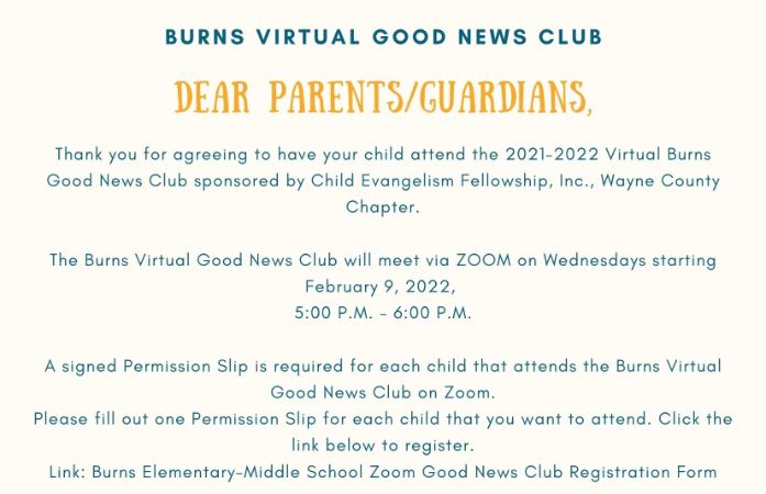 Good News Club Registration Flyer